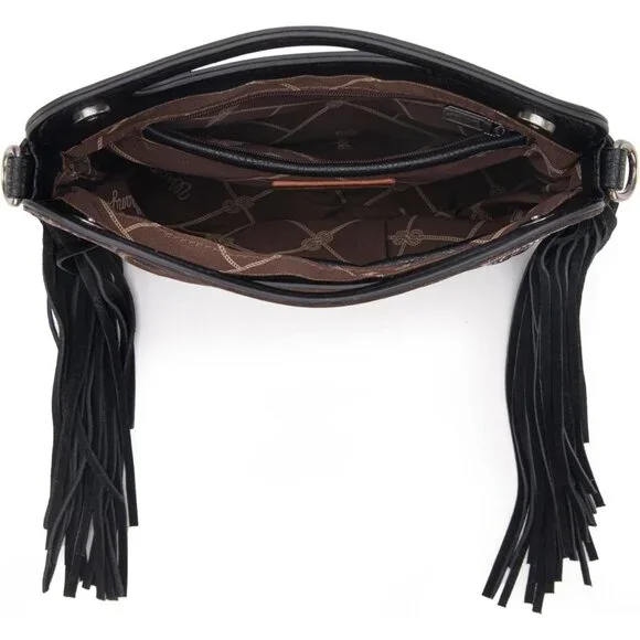 Wrangler Western Fringed Floral Vegan Leather Crossbody Bag for Women - Picture 5 of 7